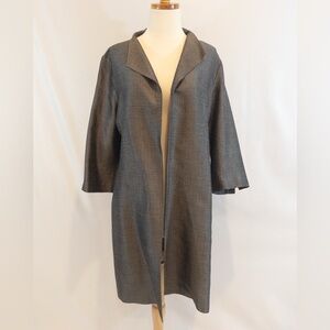 Eileen Fisher Silk textured Olive and Black open Duster Jacket- large